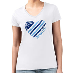 Kansas City Royals G-III 4Her by Carl Banks Women's Super-Slim Fit Lightweight Heart V-Neck T-Shirt for sale
