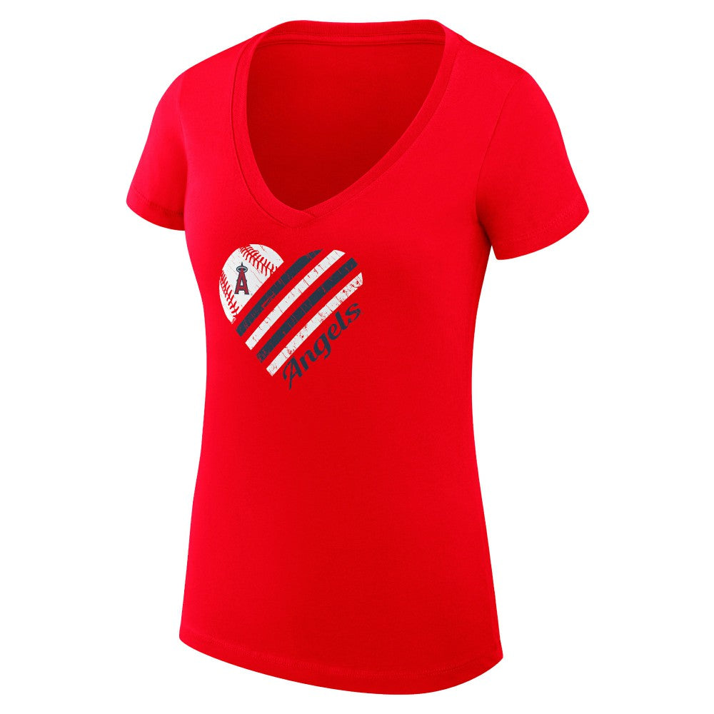 Los Angeles Angels G-III 4Her by Carl Banks Women's Super-Slim Fit Lightweight Heart V-Neck T-Shirt for sale