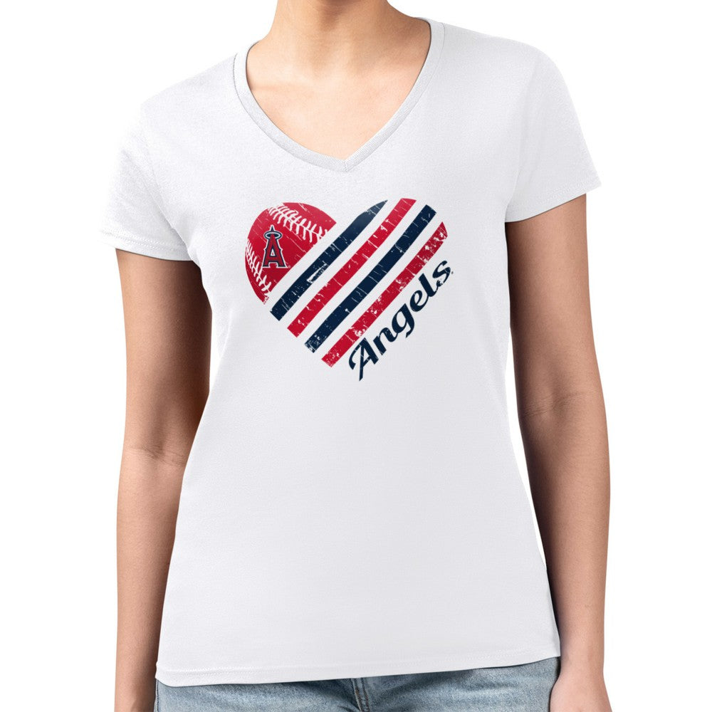 Los Angeles Angels G-III 4Her by Carl Banks Women's Super-Slim Fit Lightweight Heart V-Neck T-Shirt Sale