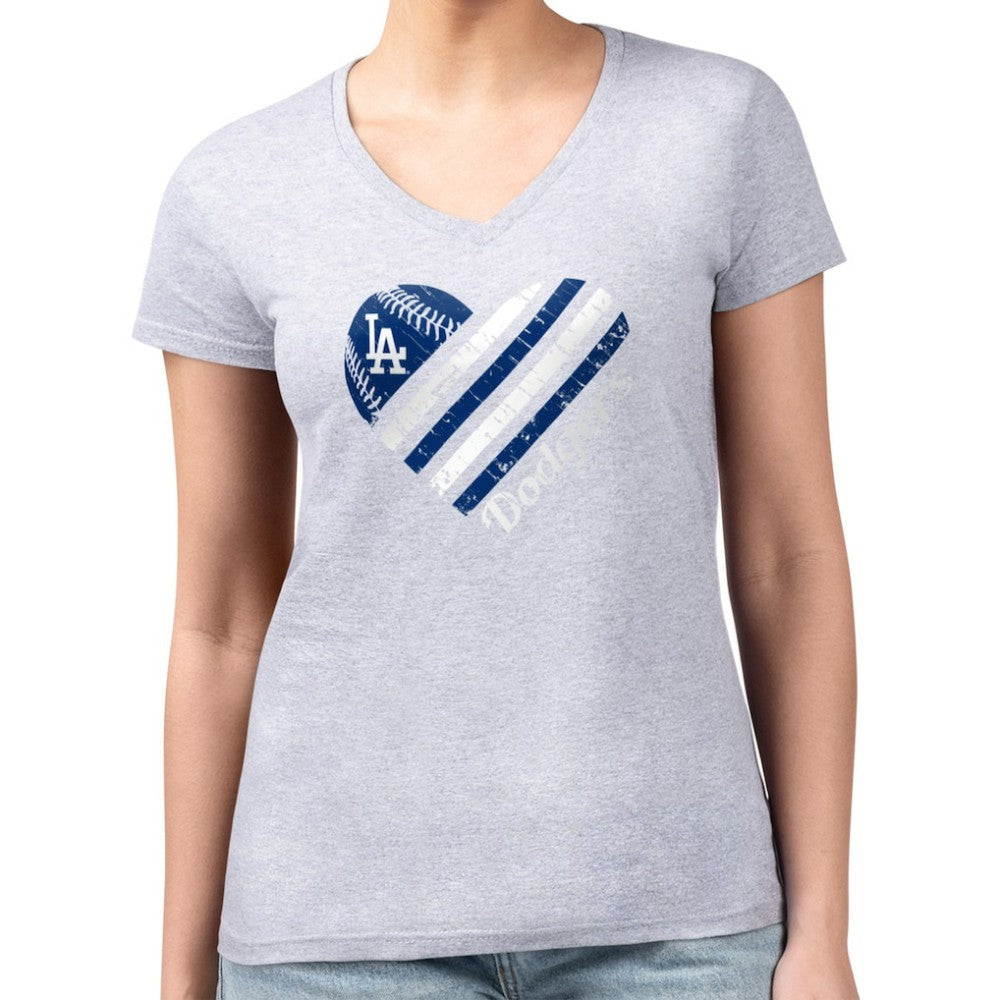 Los Angeles Dodgers G-III 4Her by Carl Banks Women's Super-Slim Fit Lightweight Heart V-Neck T-Shirt Online