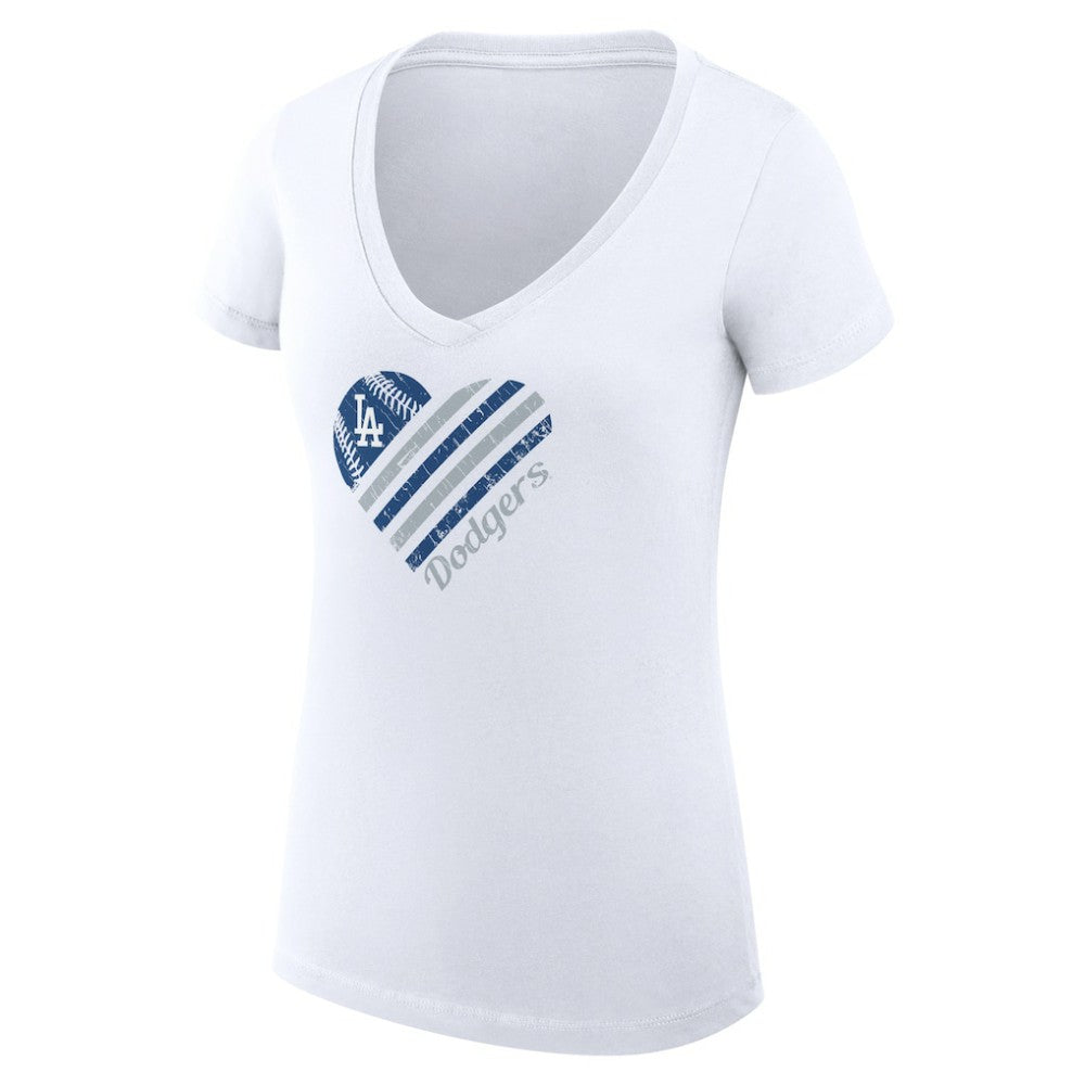 Los Angeles Dodgers G-III 4Her by Carl Banks Women's Super-Slim Fit Lightweight Heart V-Neck T-Shirt for sale