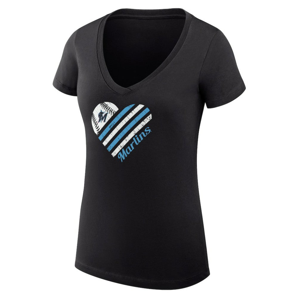 Miami Marlins G-III 4Her by Carl Banks Women's Super-Slim Fit Lightweight Heart V-Neck T-Shirt for sale