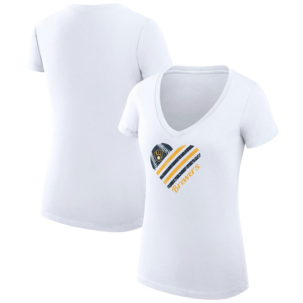 Milwaukee Brewers G-III 4Her by Carl Banks Women's Super-Slim Fit Lightweight Heart V-Neck T-Shirt On Sale
