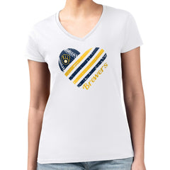 Milwaukee Brewers G-III 4Her by Carl Banks Women's Super-Slim Fit Lightweight Heart V-Neck T-Shirt On Sale