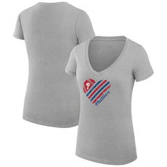 Philadelphia Phillies G-III 4Her by Carl Banks Women's Super-Slim Fit Lightweight Heart V-Neck T-Shirt Clearance