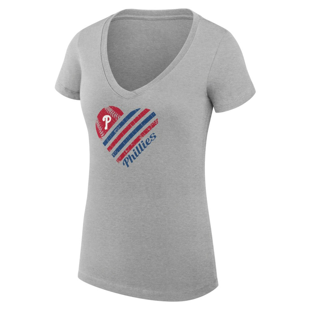 Philadelphia Phillies G-III 4Her by Carl Banks Women's Super-Slim Fit Lightweight Heart V-Neck T-Shirt Clearance