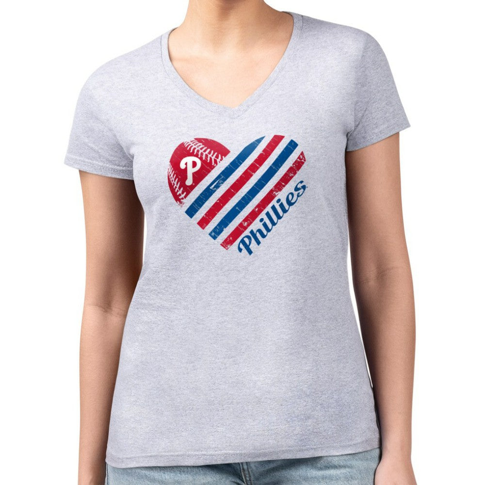 Philadelphia Phillies G-III 4Her by Carl Banks Women's Super-Slim Fit Lightweight Heart V-Neck T-Shirt Clearance