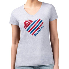 Philadelphia Phillies G-III 4Her by Carl Banks Women's Super-Slim Fit Lightweight Heart V-Neck T-Shirt Clearance