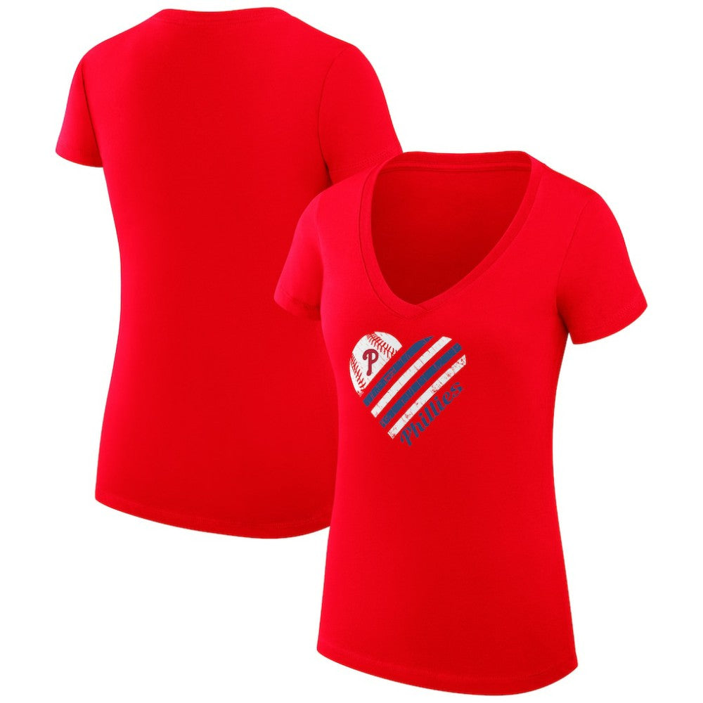 Philadelphia Phillies G-III 4Her by Carl Banks Women's Super-Slim Fit Lightweight Heart V-Neck T-Shirt Clearance