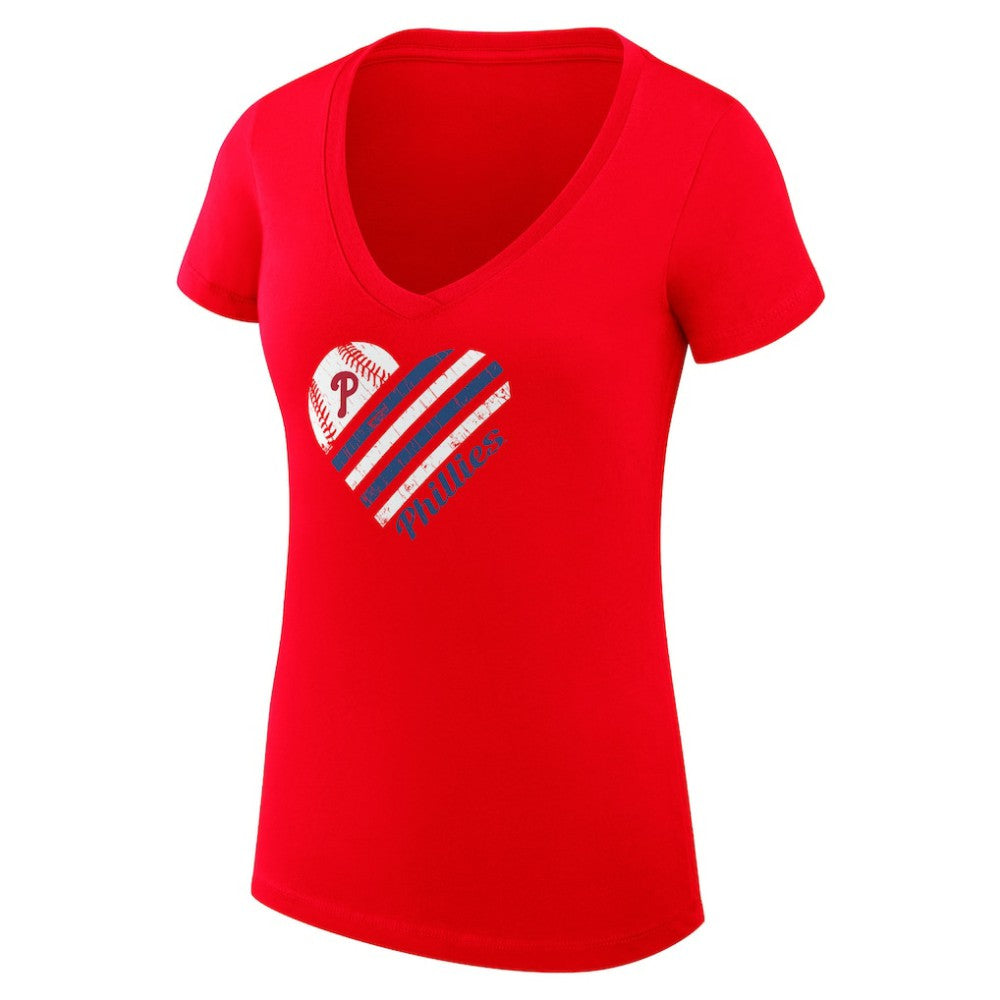 Philadelphia Phillies G-III 4Her by Carl Banks Women's Super-Slim Fit Lightweight Heart V-Neck T-Shirt Clearance