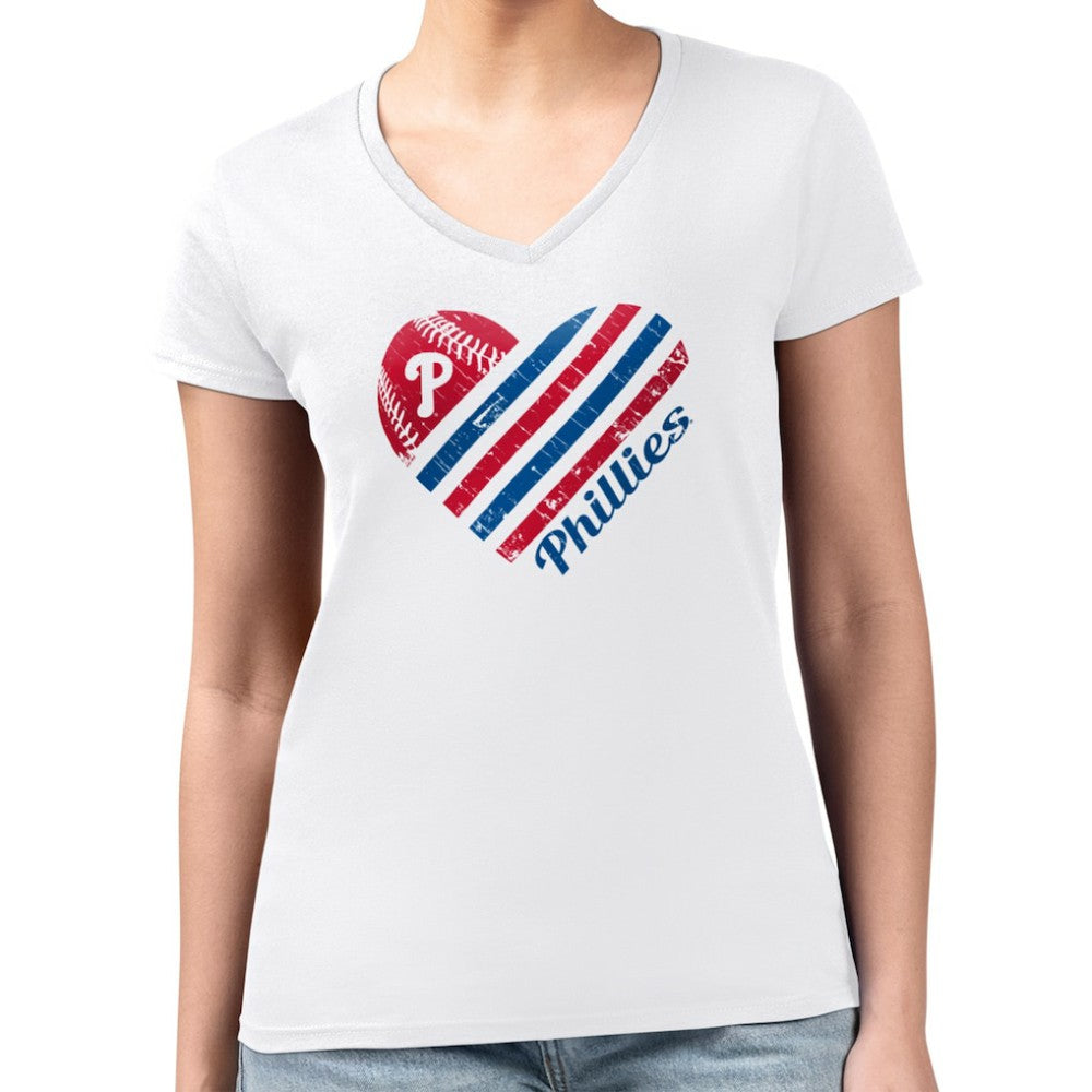 Philadelphia Phillies G-III 4Her by Carl Banks Women's Super-Slim Fit Lightweight Heart V-Neck T-Shirt Online