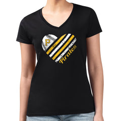 Pittsburgh Pirates G-III 4Her by Carl Banks Women's Super-Slim Fit Lightweight Heart V-Neck T-Shirt Near Me