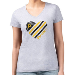 Pittsburgh Pirates G-III 4Her by Carl Banks Women's Super-Slim Fit Lightweight Heart V-Neck T-Shirt On Sale