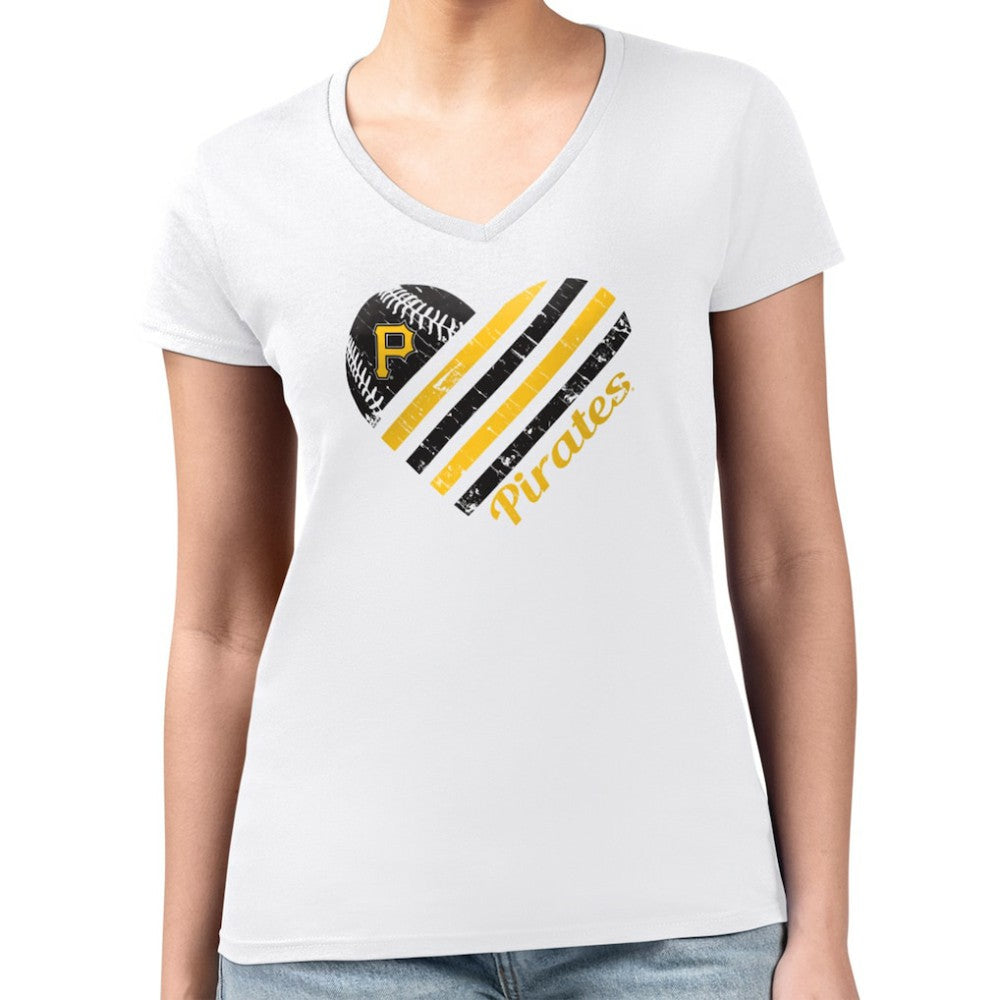 Pittsburgh Pirates G-III 4Her by Carl Banks Women's Super-Slim Fit Lightweight Heart V-Neck T-Shirt Online