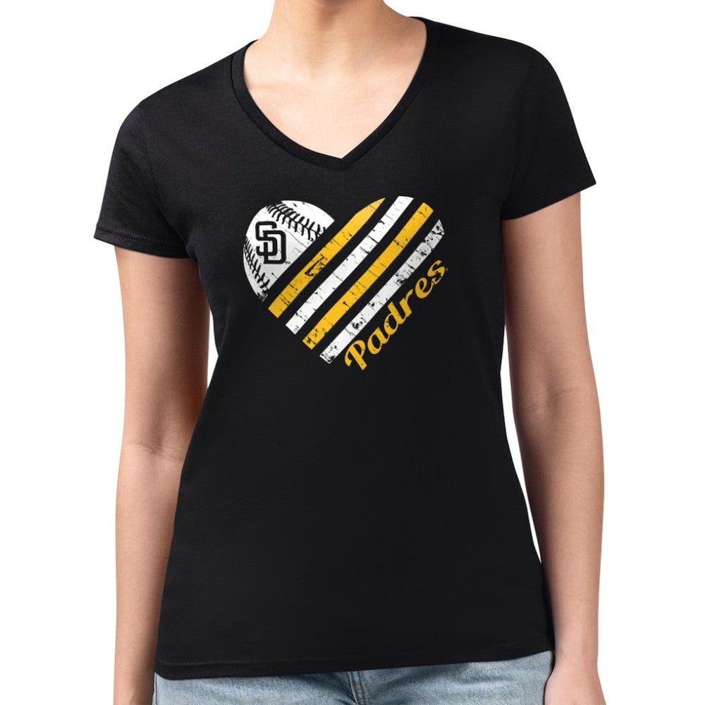 San Diego Padres G-III 4Her by Carl Banks Women's Super-Slim Fit Lightweight Heart V-Neck T-Shirt Near Me