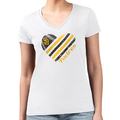 San Diego Padres G-III 4Her by Carl Banks Women's Super-Slim Fit Lightweight Heart V-Neck T-Shirt discount