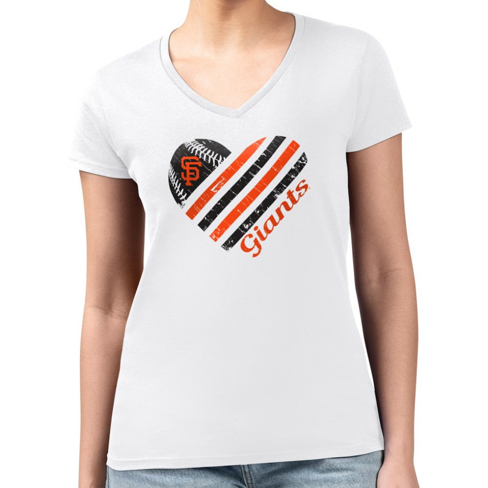 San Francisco Giants G-III 4Her by Carl Banks Women's Super-Slim Fit Lightweight Heart V-Neck T-Shirt On Sale