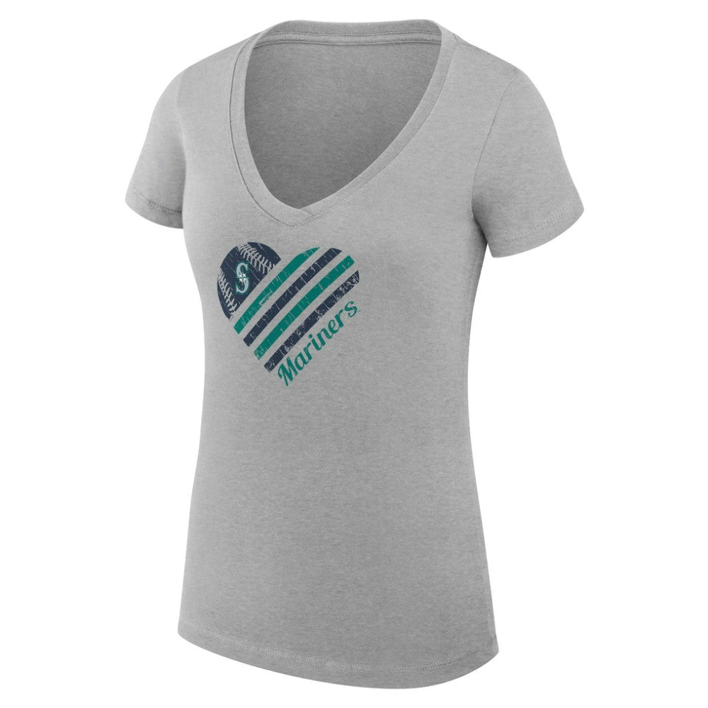 Seattle Mariners G-III 4Her by Carl Banks Women's Super-Slim Fit Lightweight Heart V-Neck T-Shirt Sale
