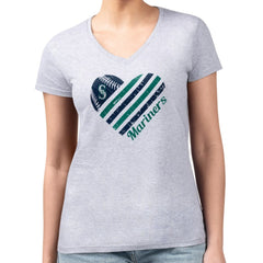Seattle Mariners G-III 4Her by Carl Banks Women's Super-Slim Fit Lightweight Heart V-Neck T-Shirt Sale