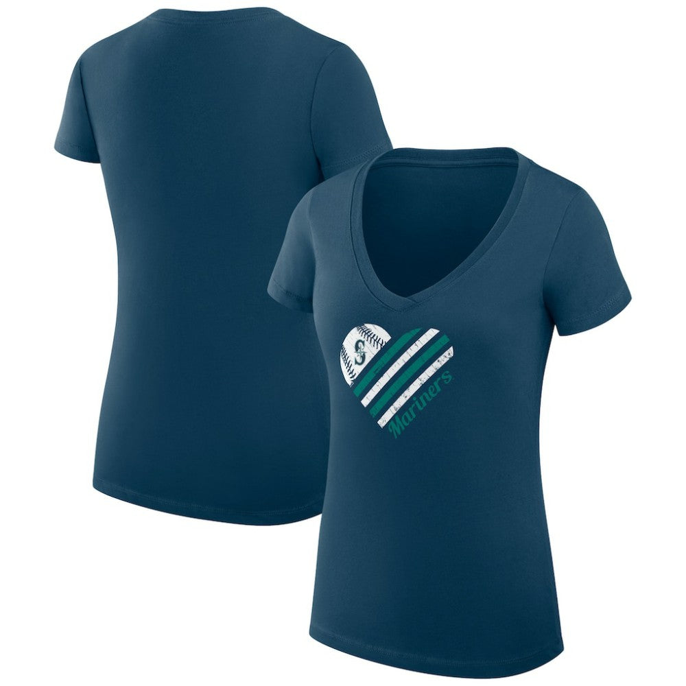 Seattle Mariners G-III 4Her by Carl Banks Women's Super-Slim Fit Lightweight Heart V-Neck T-Shirt Near Me
