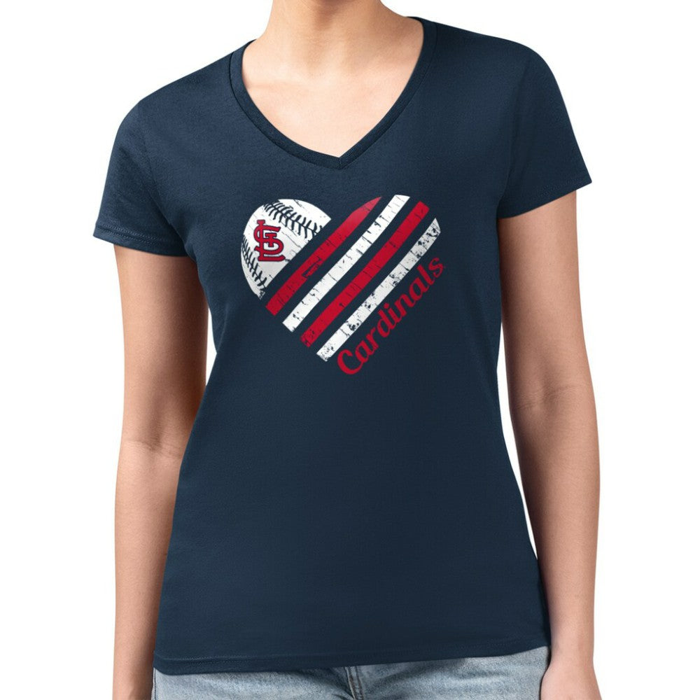 St. Louis Cardinals G-III 4Her by Carl Banks Women's Super-Slim Fit Lightweight Heart V-Neck T-Shirt for sale