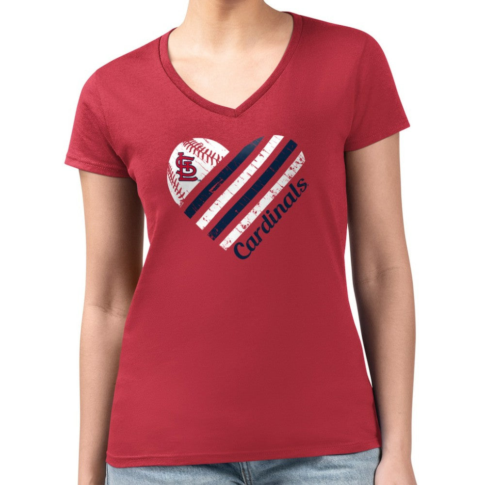 St. Louis Cardinals G-III 4Her by Carl Banks Women's Super-Slim Fit Lightweight Heart V-Neck T-Shirt Near Me