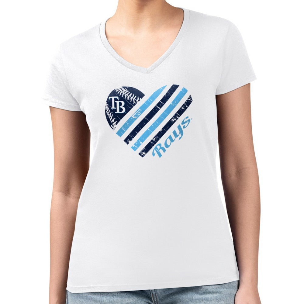 Tampa Bay Rays G-III 4Her by Carl Banks Women's Super-Slim Fit Lightweight Heart V-Neck T-Shirt On Sale