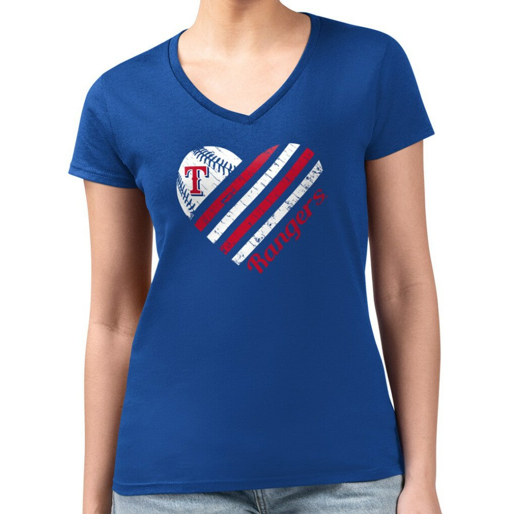Texas Rangers G-III 4Her by Carl Banks Women's Super-Slim Fit Lightweight Heart V-Neck T-Shirt Clearance