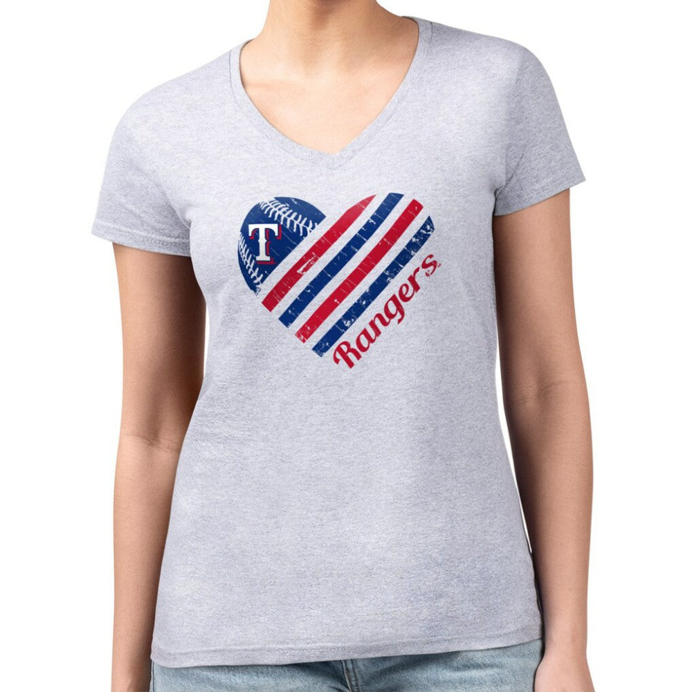 Texas Rangers G-III 4Her by Carl Banks Women's Super-Slim Fit Lightweight Heart V-Neck T-Shirt Clearance