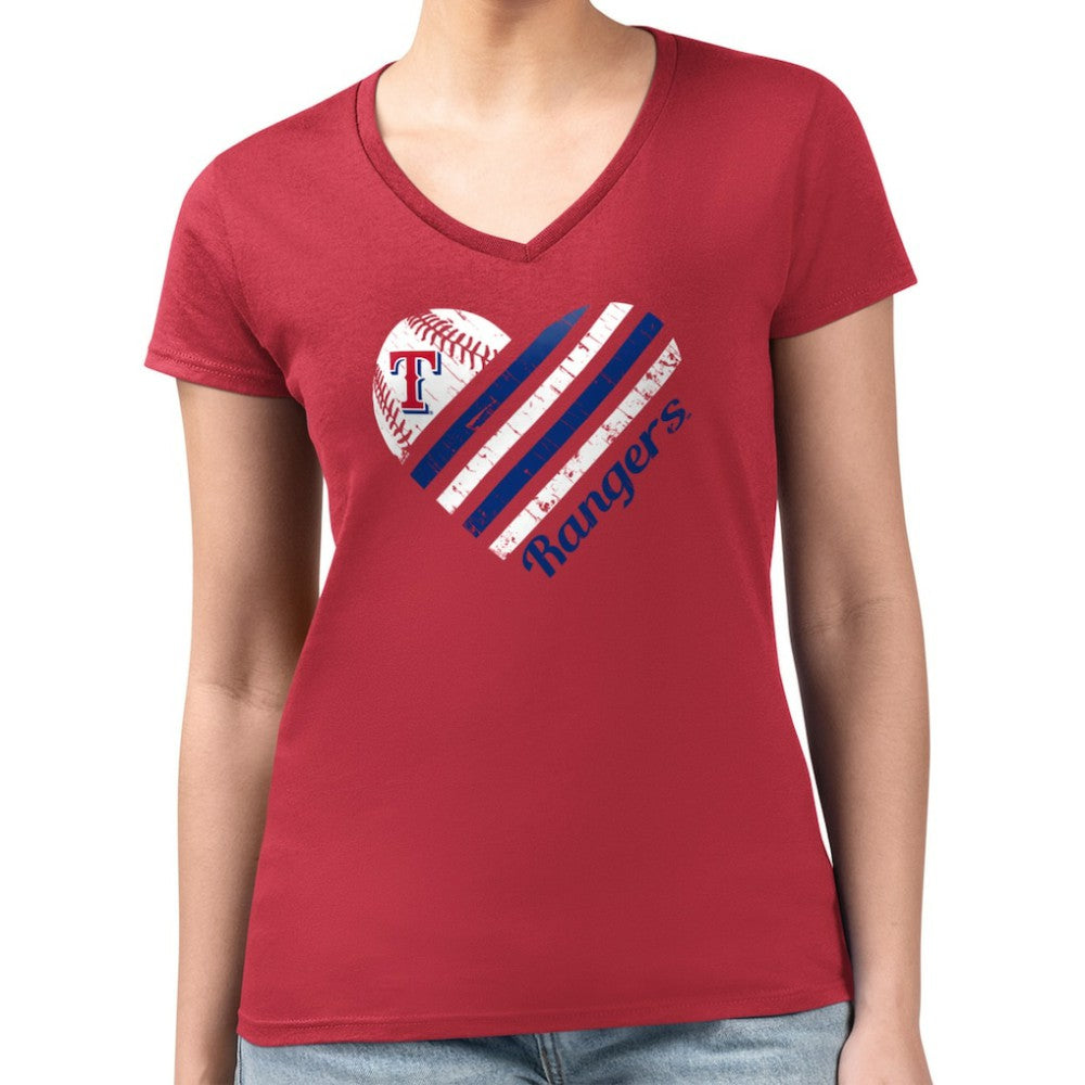 Texas Rangers G-III 4Her by Carl Banks Women's Super-Slim Fit Lightweight Heart V-Neck T-Shirt Online