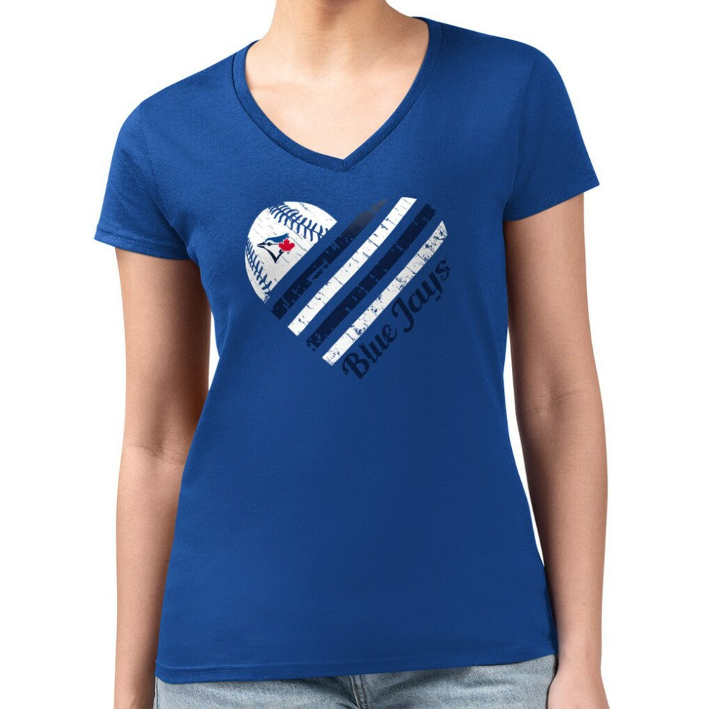 Toronto Blue Jays G-III 4Her by Carl Banks Women's Super-Slim Fit Lightweight Heart V-Neck T-Shirt Clearance