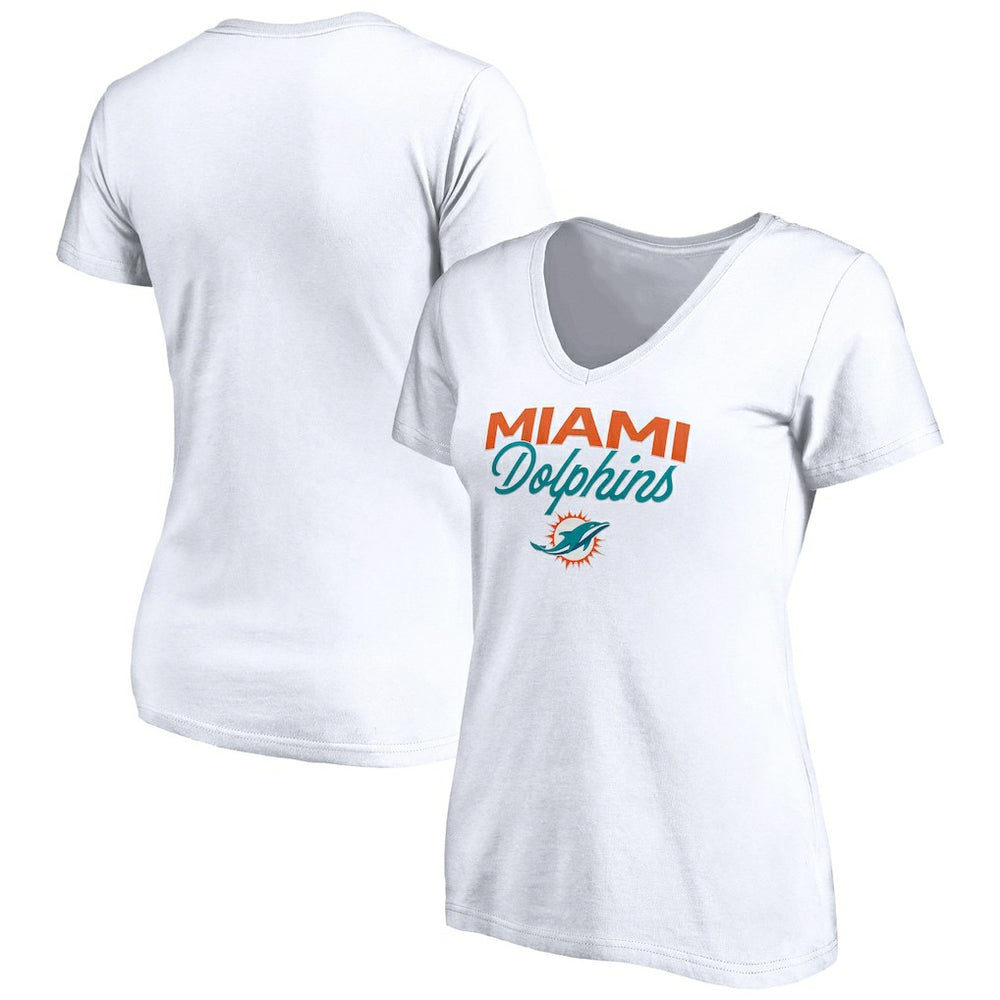 Miami Dolphins Women's Depth Chart V-Neck T-Shirt White - NFL