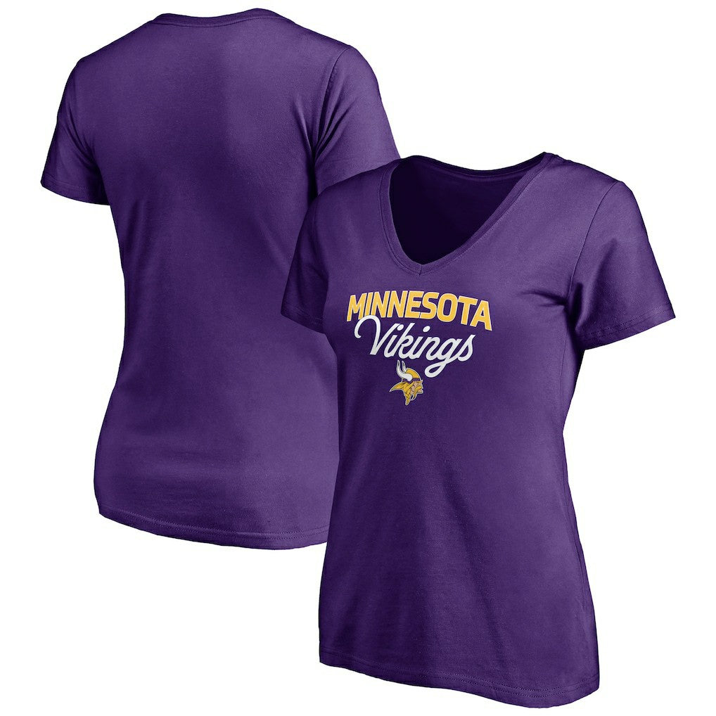 Minnesota Vikings Women's Depth Chart V-Neck T-Shirt Purple - NFL