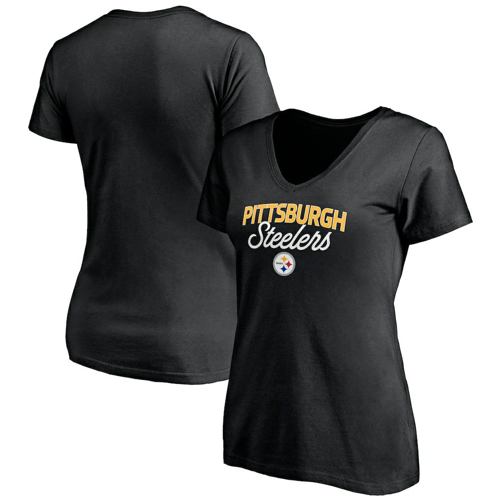 Pittsburgh Steelers Women's Depth Chart V-Neck T-Shirt Black - NFL