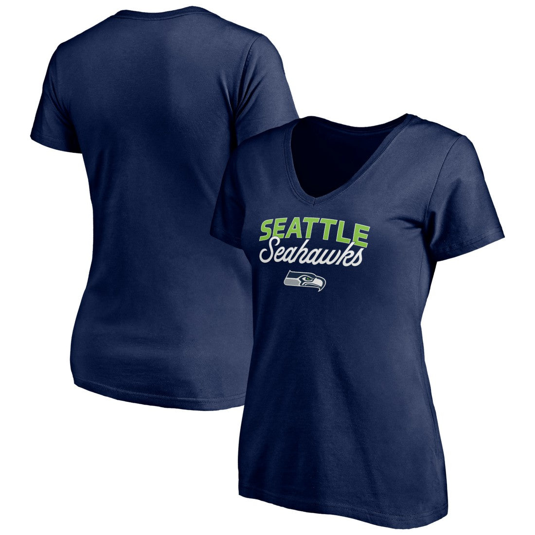 Seattle Seahawks Women's Depth Chart V-Neck T-Shirt College Navy - NFL