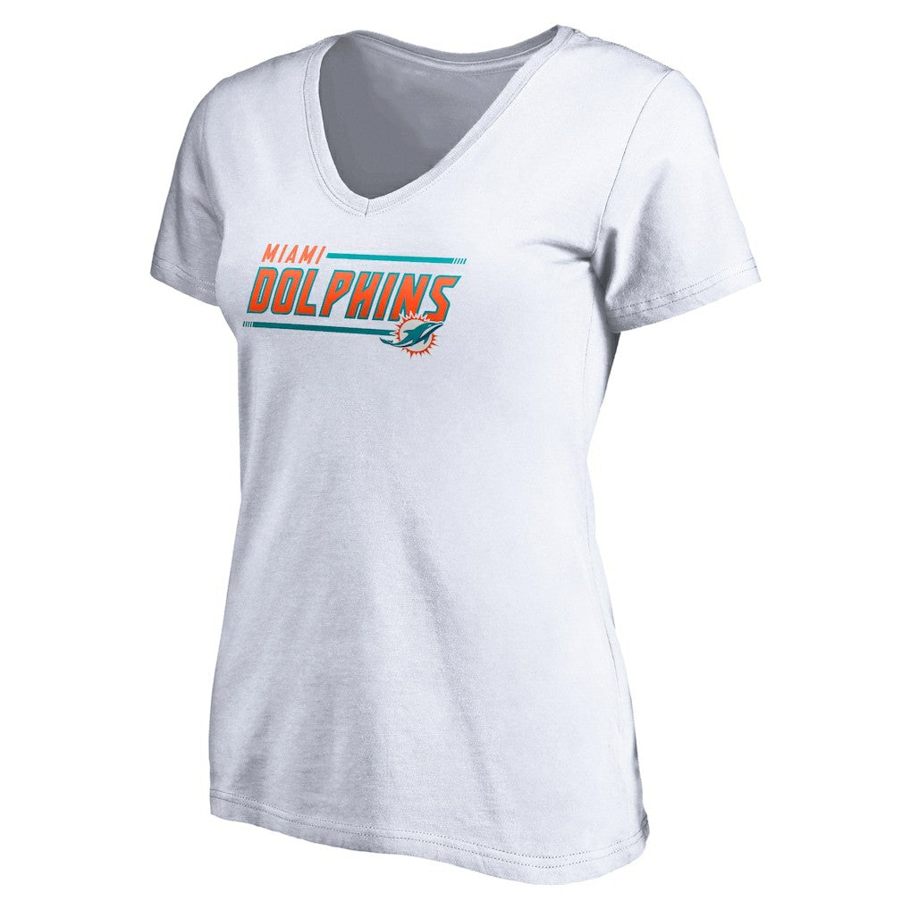 Miami Dolphins Women's Mascot In Bounds V-Neck T-Shirt White - NFL