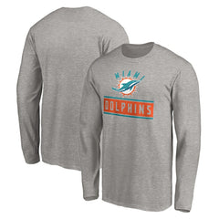 Miami Dolphins Team Arch Knockout Long Sleeve T-Shirt Heather Gray - NFL