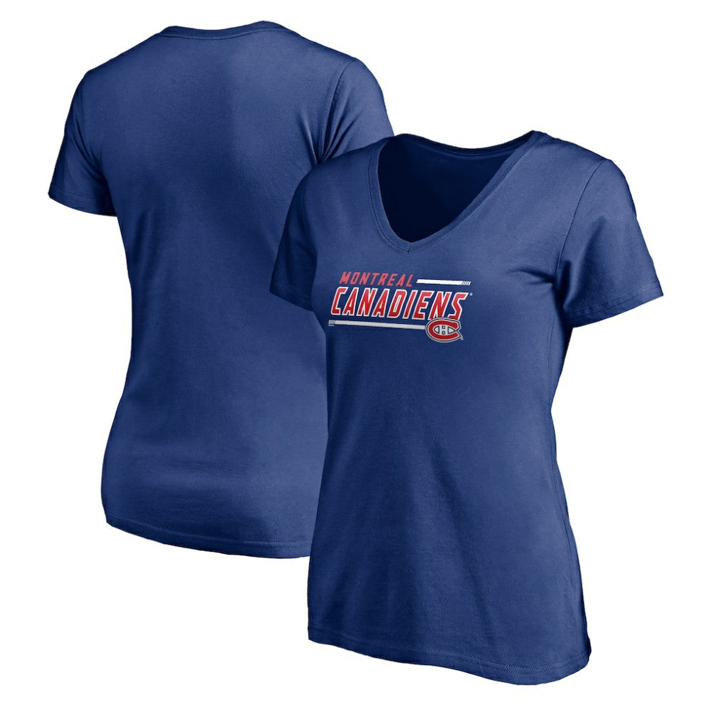 Montreal Canadiens - Women's Mascot In Bounds V-Neck T-Shirt Blue