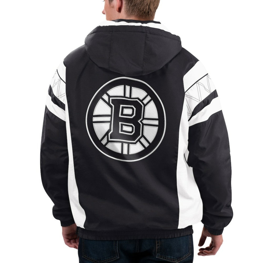 Boston Bruins Starter x NHL Black Ice Home Team Half-Zip Pullover Hoodie Black/White