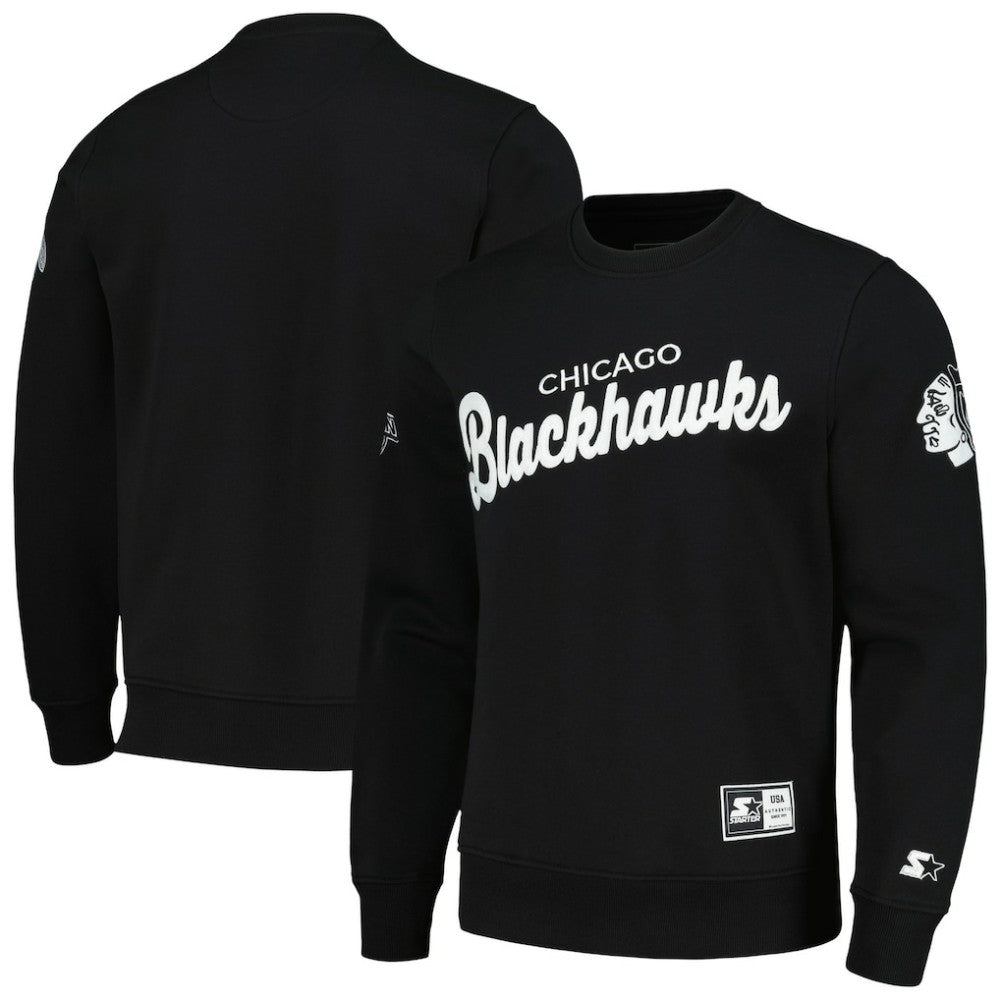 Chicago Blackhawks Starter x NHL Black Ice Cross Check Pullover Sweatshirt Black