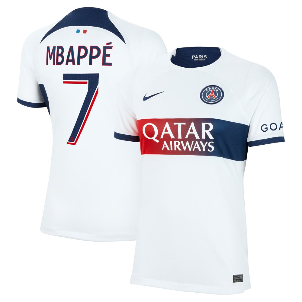Nike Kylian Mbappe Paris Saint-Germain Women's 2023/24 Away Stadium Replica Player Jerseys - White