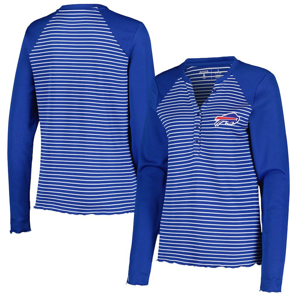 Buffalo Bills Antigua Women's Maverick Waffle Henley Long Sleeve T-Shirt Royal - NFL