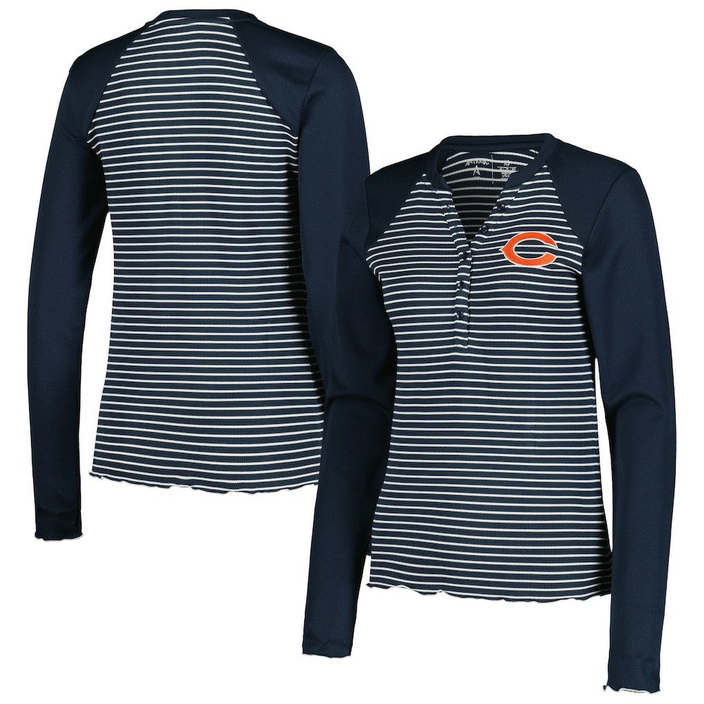 Chicago Bears Antigua Women's Maverick Waffle Henley Long Sleeve T-Shirt Navy - NFL