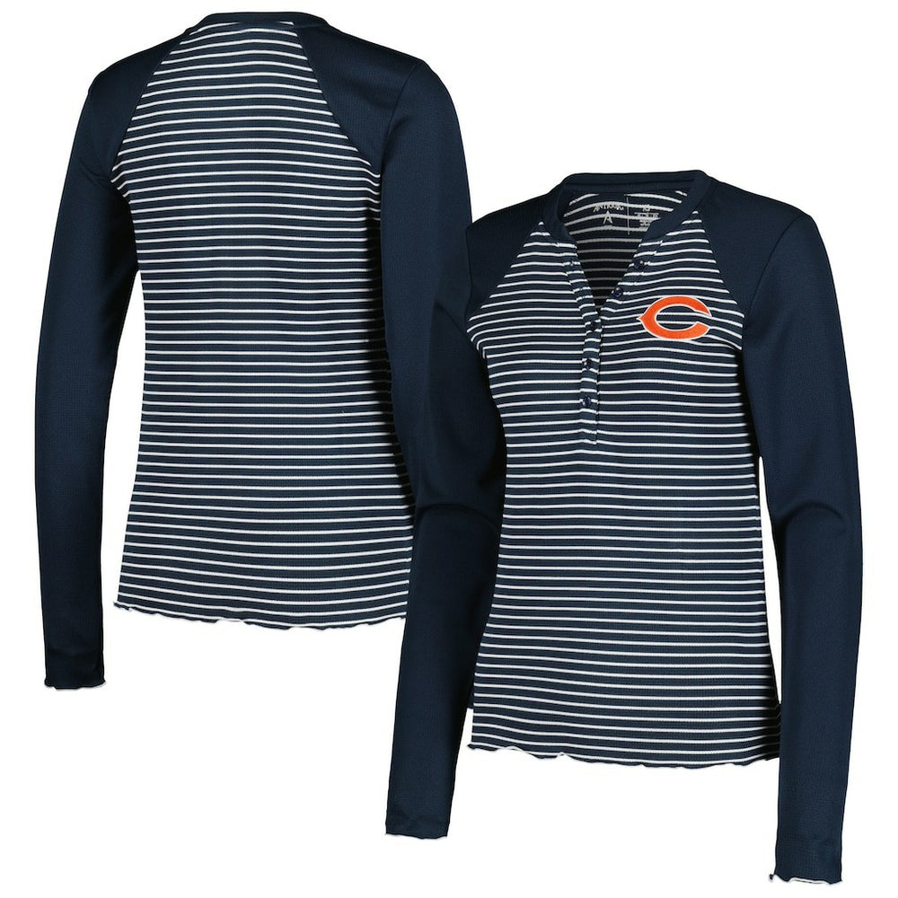 Chicago Bears Antigua Women's Maverick Waffle Henley Long Sleeve T-Shirt Navy - NFL