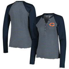 Chicago Bears Antigua Women's Maverick Waffle Henley Long Sleeve T-Shirt Navy - NFL
