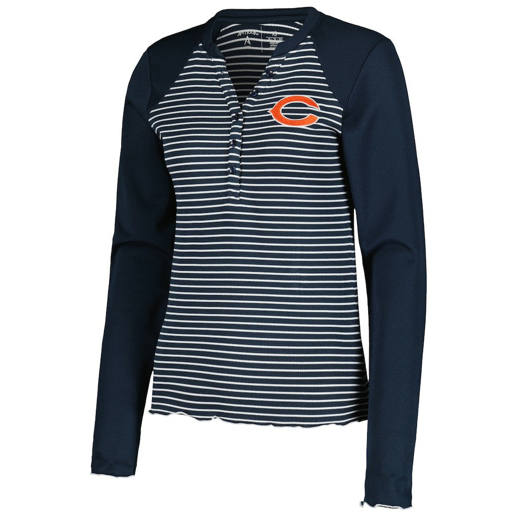 Chicago Bears Antigua Women's Maverick Waffle Henley Long Sleeve T-Shirt Navy - NFL