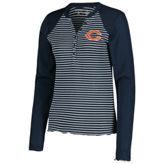Chicago Bears Antigua Women's Maverick Waffle Henley Long Sleeve T-Shirt Navy - NFL