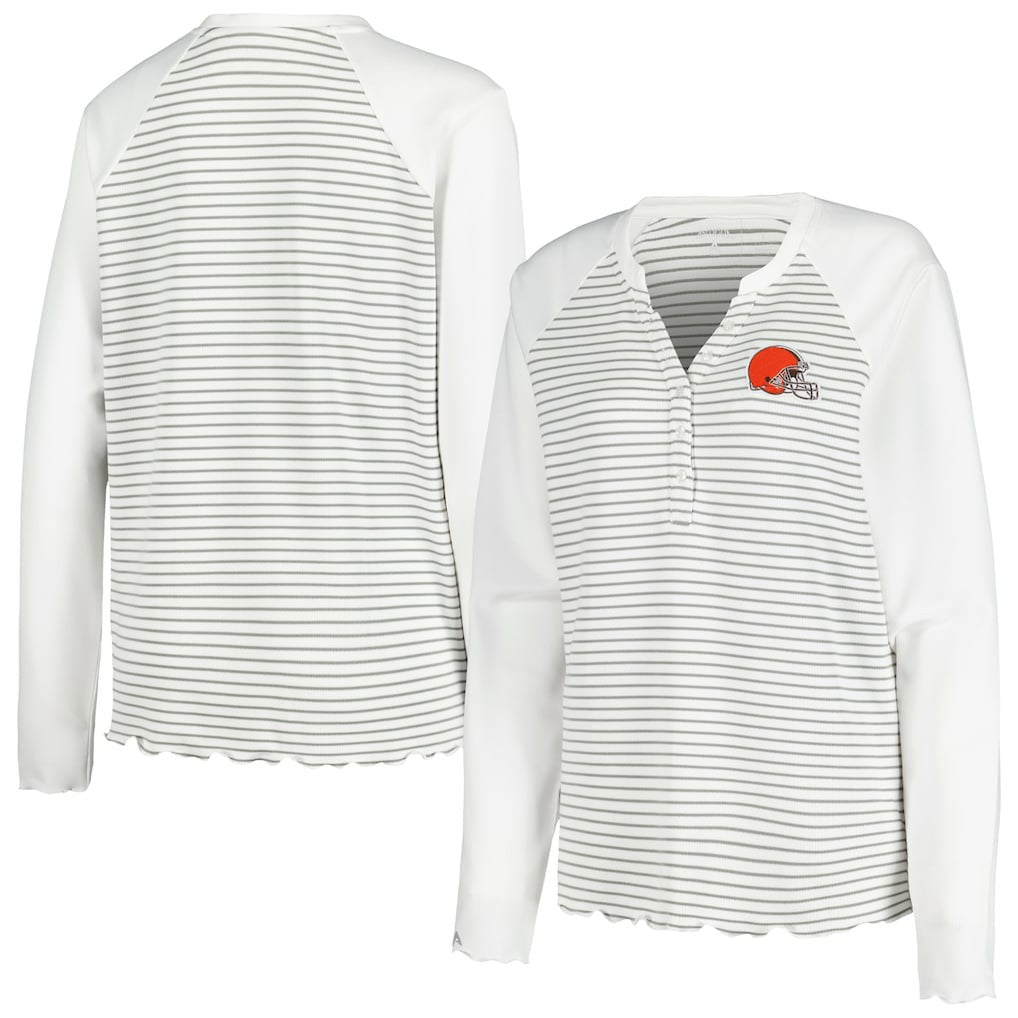 Cleveland Browns Antigua Women's Maverick Waffle Henley Long Sleeve T-Shirt White - NFL