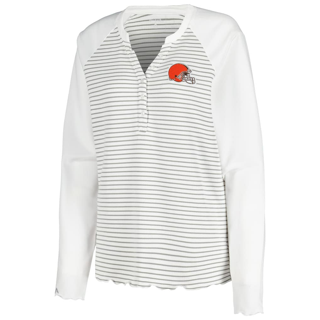 Cleveland Browns Antigua Women's Maverick Waffle Henley Long Sleeve T-Shirt White - NFL