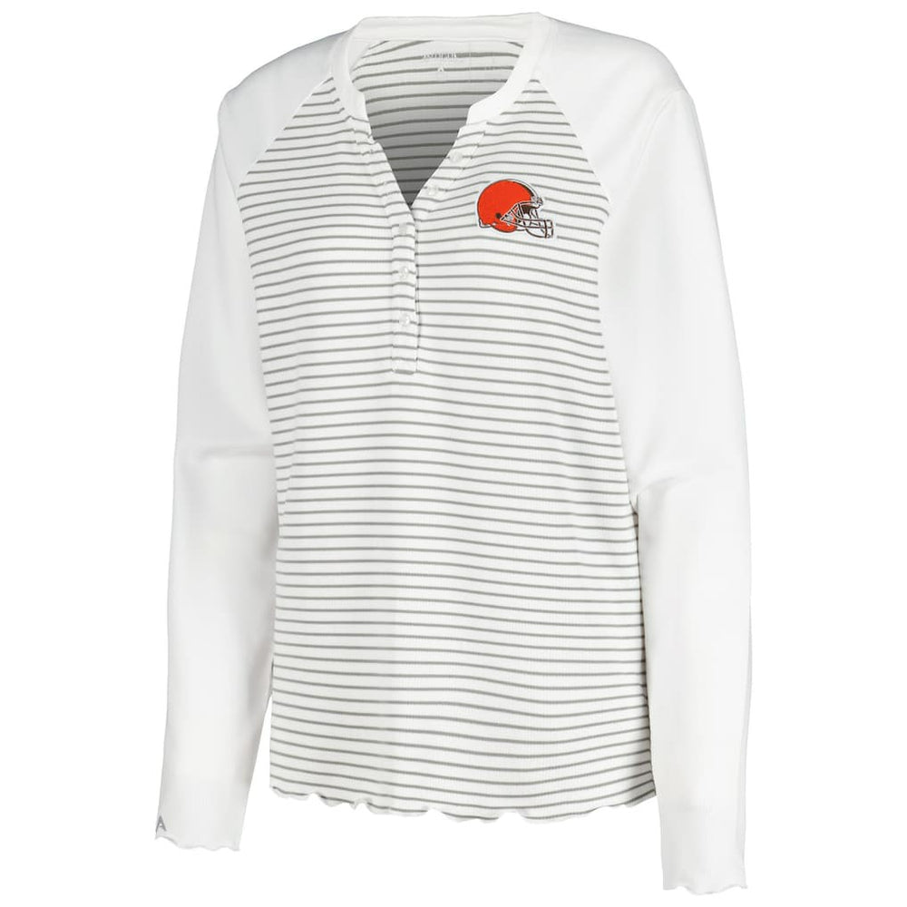 Cleveland Browns Antigua Women's Maverick Waffle Henley Long Sleeve T-Shirt White - NFL